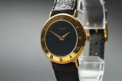 [Near MINT] Vintage GUCCI 3000.2.L Black Dial Gold Plated 